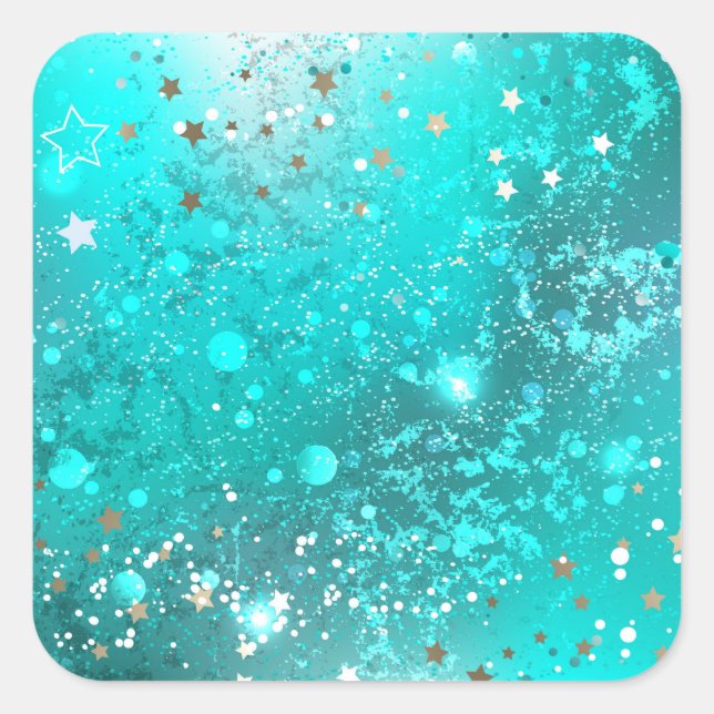 Mint Turquoise Foil Background Square Sticker (Front)