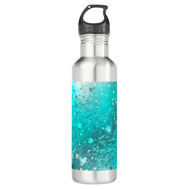 Mint Turquoise Foil Background Stainless Steel Water Bottle (Front)