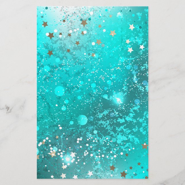 Mint Turquoise Foil Background Stationery (Front)