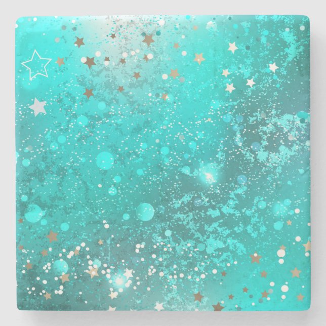 Mint Turquoise Foil Background Stone Coaster (Front)