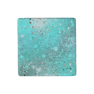 Mint Turquoise Foil Background Stone Magnet