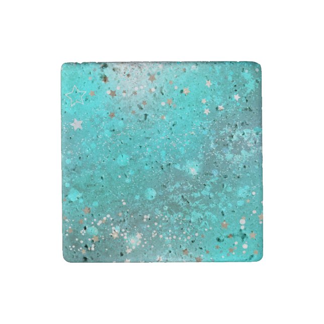 Mint Turquoise Foil Background Stone Magnet (Front)
