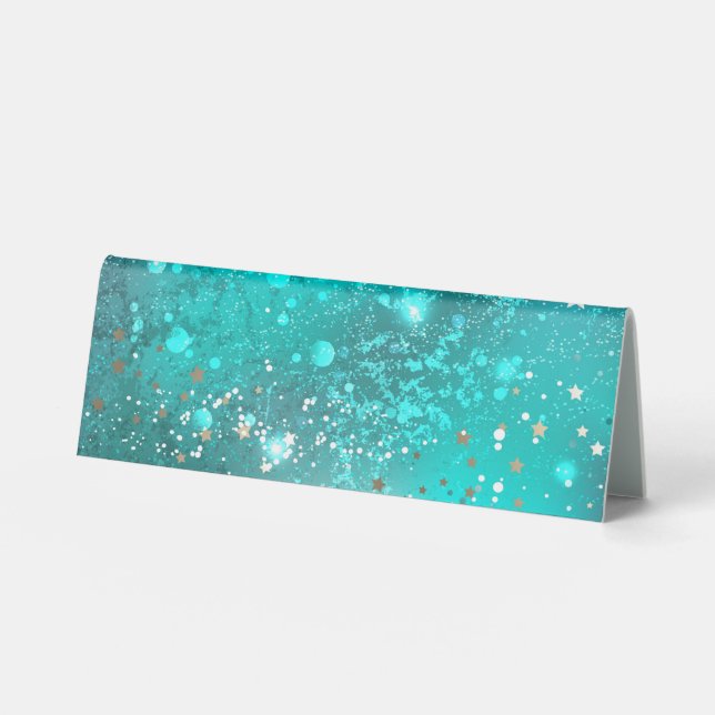 Mint Turquoise Foil Background Table Tent (Front)