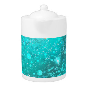 Mint Turquoise Foil Background Teapot