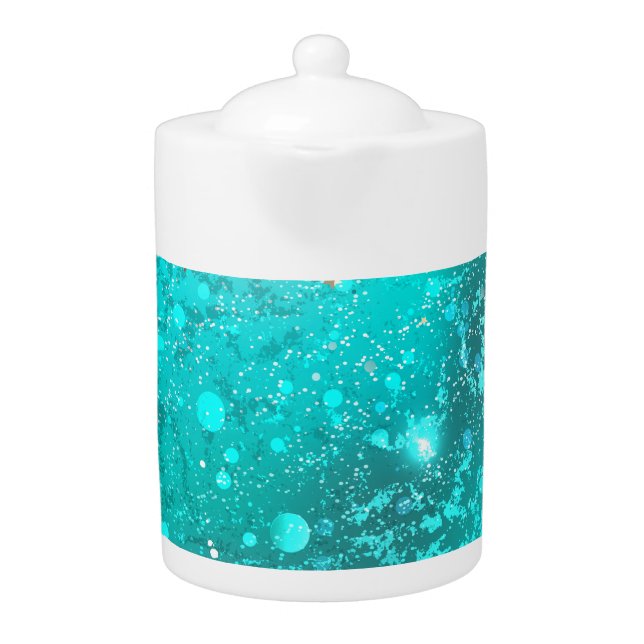 Mint Turquoise Foil Background Teapot (Front)
