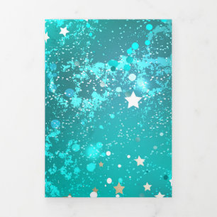 Mint Turquoise Foil Background Tri-Fold Announcement