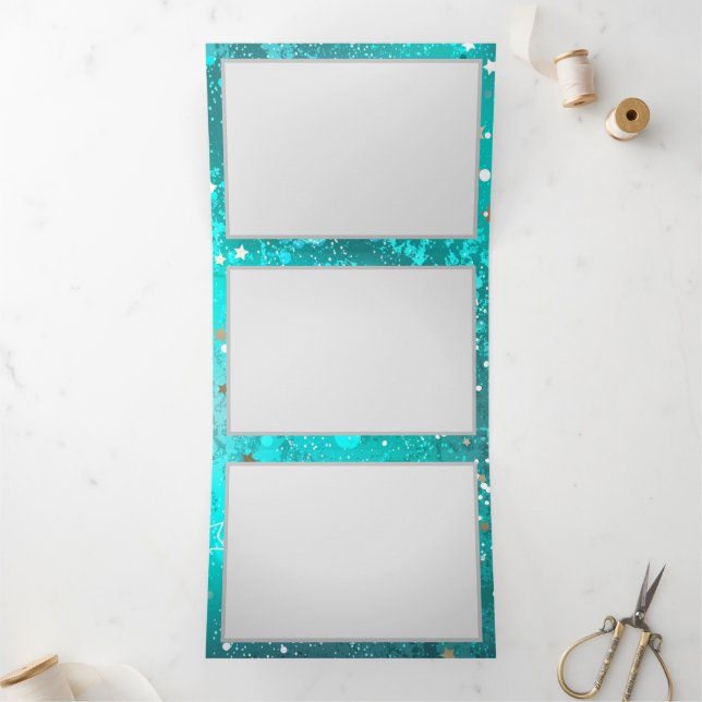 Mint Turquoise Foil Background Tri-Fold Invitation (Inside)