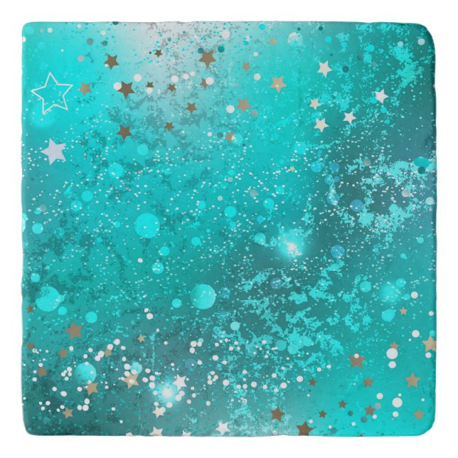 Mint Turquoise Foil Background Trivet (Front)