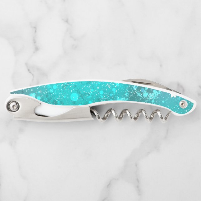 Mint Turquoise Foil Background Waiter's Corkscrew (Front)