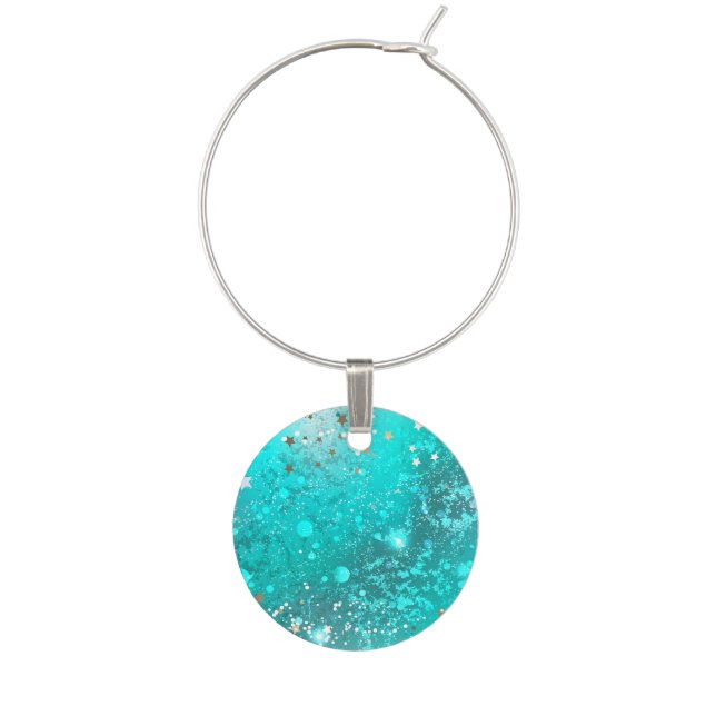 Mint Turquoise Foil Background Wine Charm (Front)