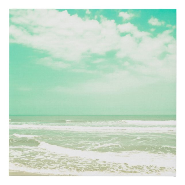 Mint turquoise retro beach background,vintage,beac faux canvas print (Front)