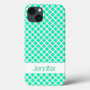 Mint Turquoise Tilted Squares Name Personalized iPhone 13 Case