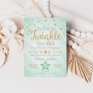Mint Twinkle Little Star Baby Shower Invitation