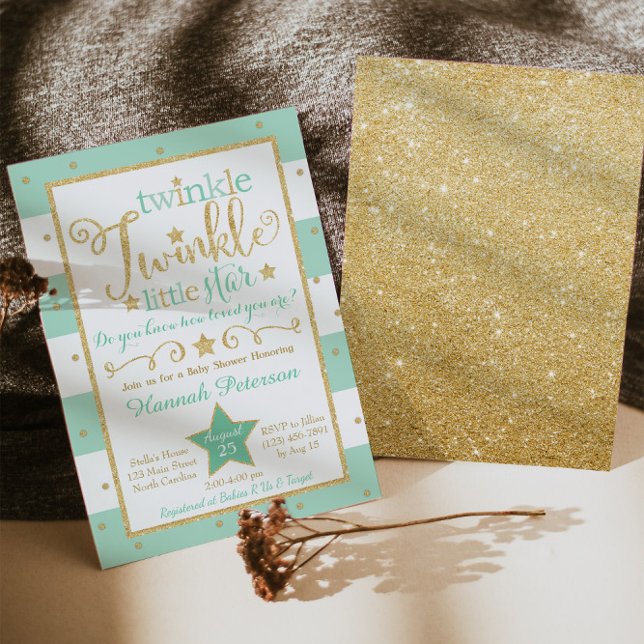 Mint Twinkle Little Star Baby Shower Invitation (Creator Uploaded)