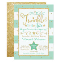 Mint Twinkle Little Star Baby Shower Invitation