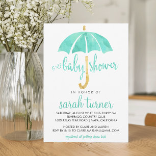 Mint Umbrella Neutral Baby Shower Invitation