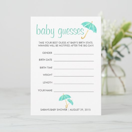 Mint Umbrellas Baby Shower Guessing Game (Standing Front)