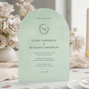 Mint Velvet Texture Elegant Arch Style Wedding Invitation