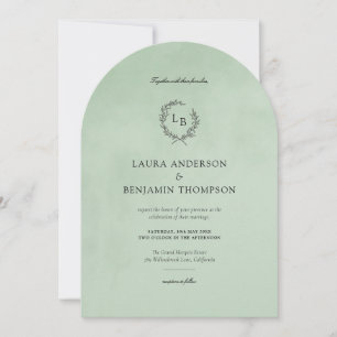 Mint Velvet Texture Elegant Arch Style Wedding Invitation
