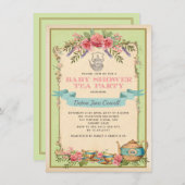 Mint Vintage Baby Tea Party Floral Teapot Invite (Front/Back)