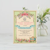 Mint Vintage Baby Tea Party Floral Teapot Invite (Standing Front)