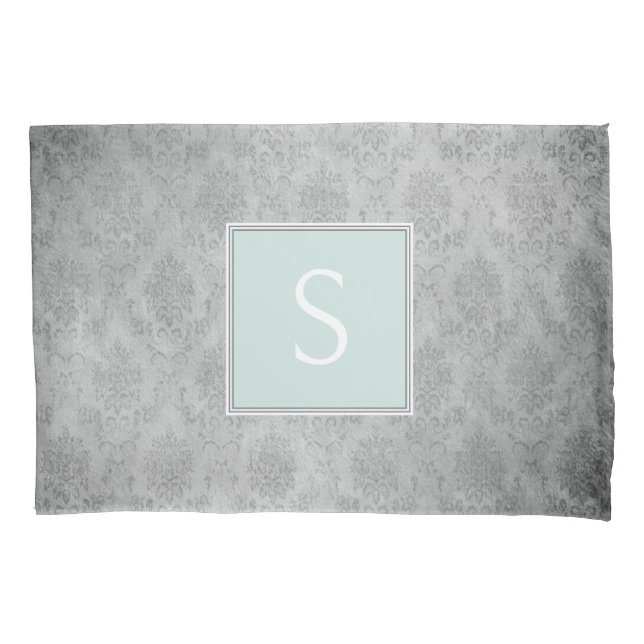 Mint Vintage Damask Monogram Pillowcase (Front)