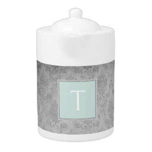 Mint Vintage Damask Monogram Teapot