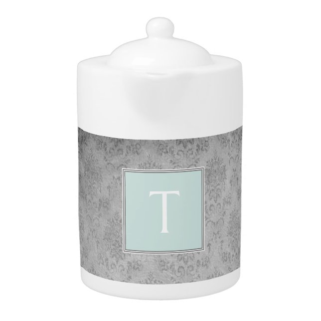 Mint Vintage Damask Monogram Teapot (Front)