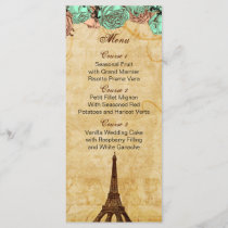 mint vintage eiffel tower Paris wedding menu cards