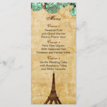 mint vintage eiffel tower Paris wedding menu cards