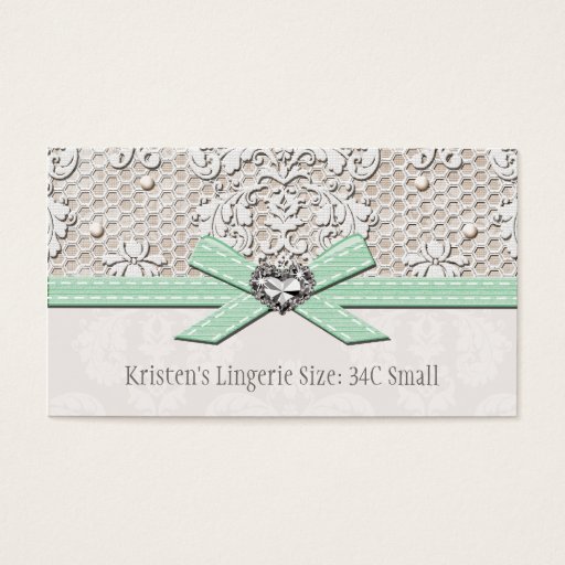 Customizable Mint Vintage Lace Pearl Glamour Lingerie Size Card Business Card