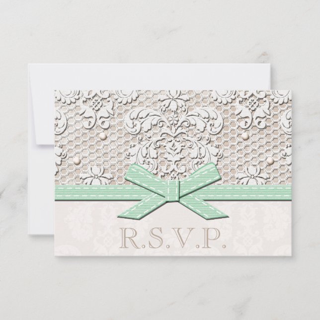Mint Vintage Lace RSVP Wedding Response Cards (Front)
