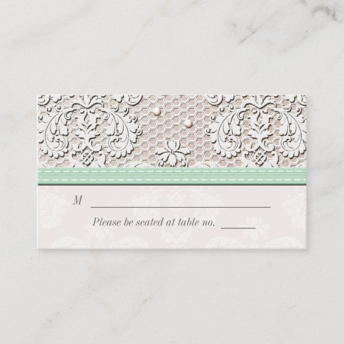 Mint Vintage Lace Wedding Seating Place Cards Zazzle Com