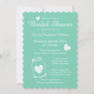 Mint vintage mason jar bridal shower invitations