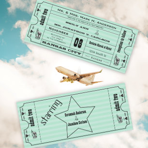 Mint Vintage Modern Typography Ticket Wedding Invitation