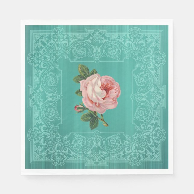 Mint Vintage Rose Paper Napkins (Front)