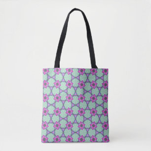 Mint & Violet Geometric Floral Pattern Tote Bag