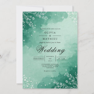Mint Watercolor Bloom Wedding Invitation