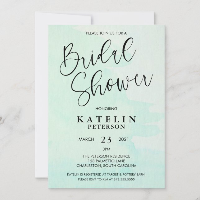 Mint Watercolor Bridal Shower Invitation (Front)