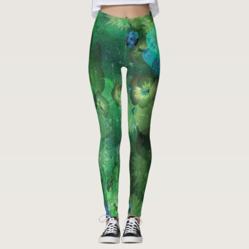 Mint Watercolor Floral Pattern Leggings