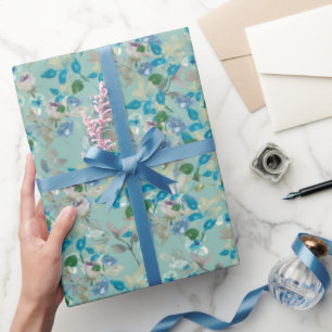Mint Watercolor Floral Roses Branch All Occasion Wrapping Paper