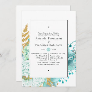 Mint Watercolor Floral Wedding Rehearsal Dinner Invitation