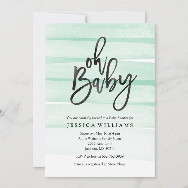 Mint Watercolor Gradient Oh Baby Shower Invitation (Front)