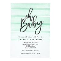Mint Watercolor Gradient Oh Baby Shower Invitation