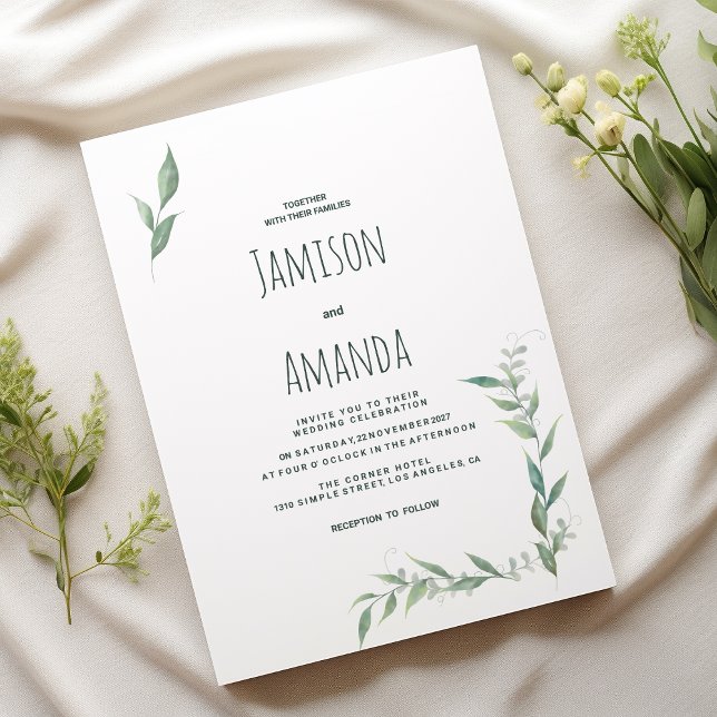 Mint watercolor greenery wreath Wedding Invitation (Mint watercolor greenery wreath Wedding )