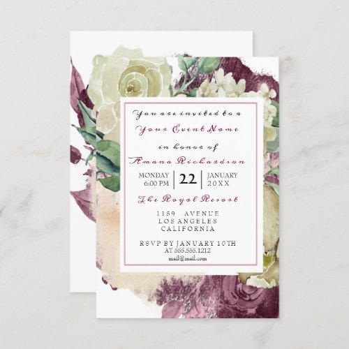 Mint Watercolor Marsala White Floral Rose Ivory Invitation