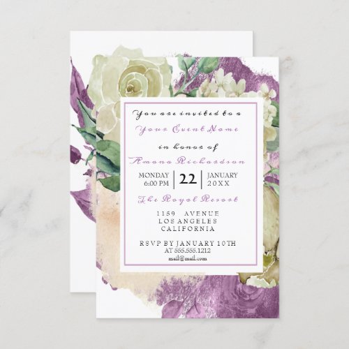 Mint Watercolor Marsala White Floral Rose Lavender Invitation