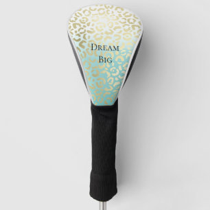 Mint Watercolor Ombre Glam Gold Leopard Golf Head Cover