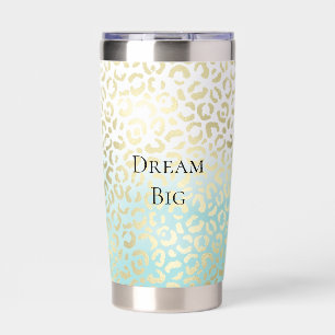 Mint Watercolor Ombre Glam Gold Leopard Insulated Tumbler