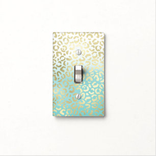 Mint Watercolor Ombre Glam Gold Leopard Light Switch Cover